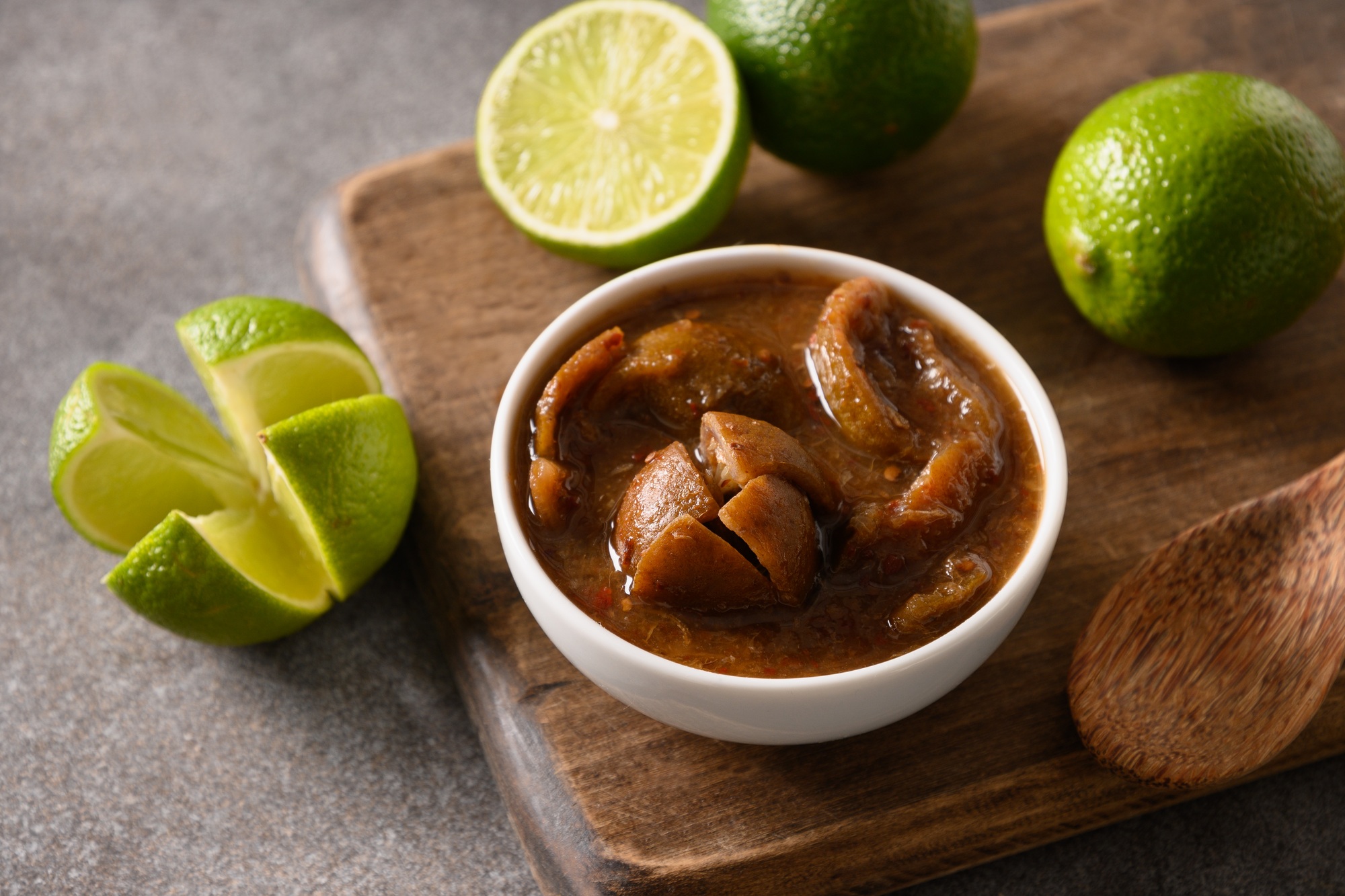 Sri Lankan Lime Pickle of lime, salt, chilli, pepper.